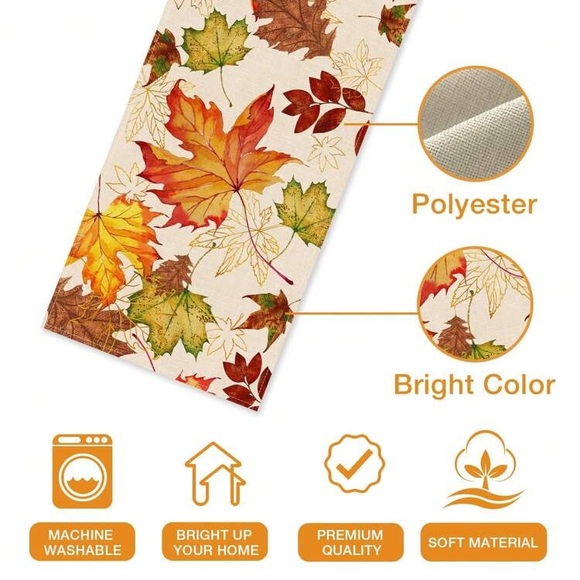 NWT- Cream w/ Vibrant Colorful Maple Leaf 🍁 Design Fall Table Runner- 72x13 - Picture 3 of 5